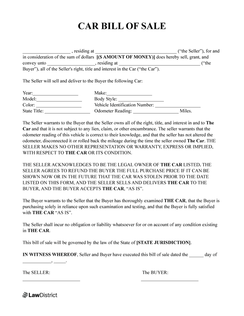 Dmv Bill Of Sale Printable