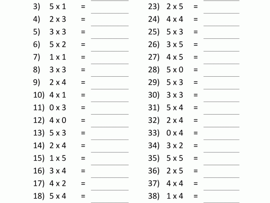 Multiplication To 5x5 Worksheets For 2nd Grade