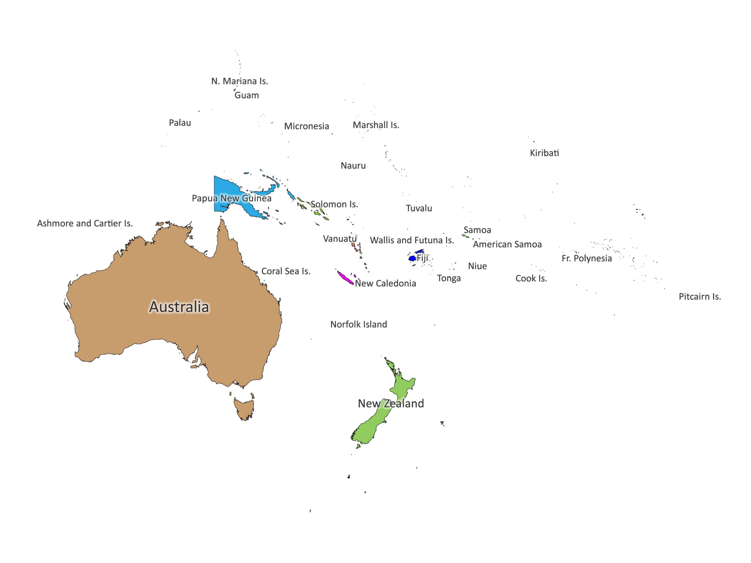 Oceania Labeled Map Labeled Maps