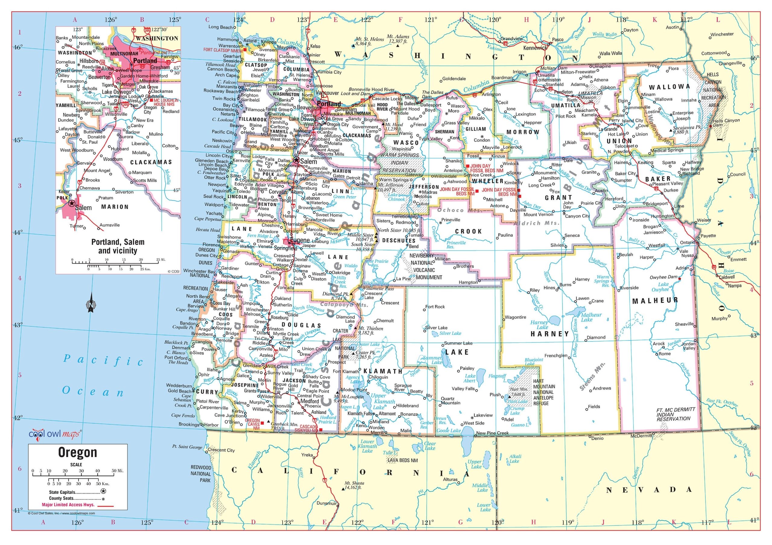 Oregon State Wall Map Large Print Poster 34 x24 Etsy Canada
