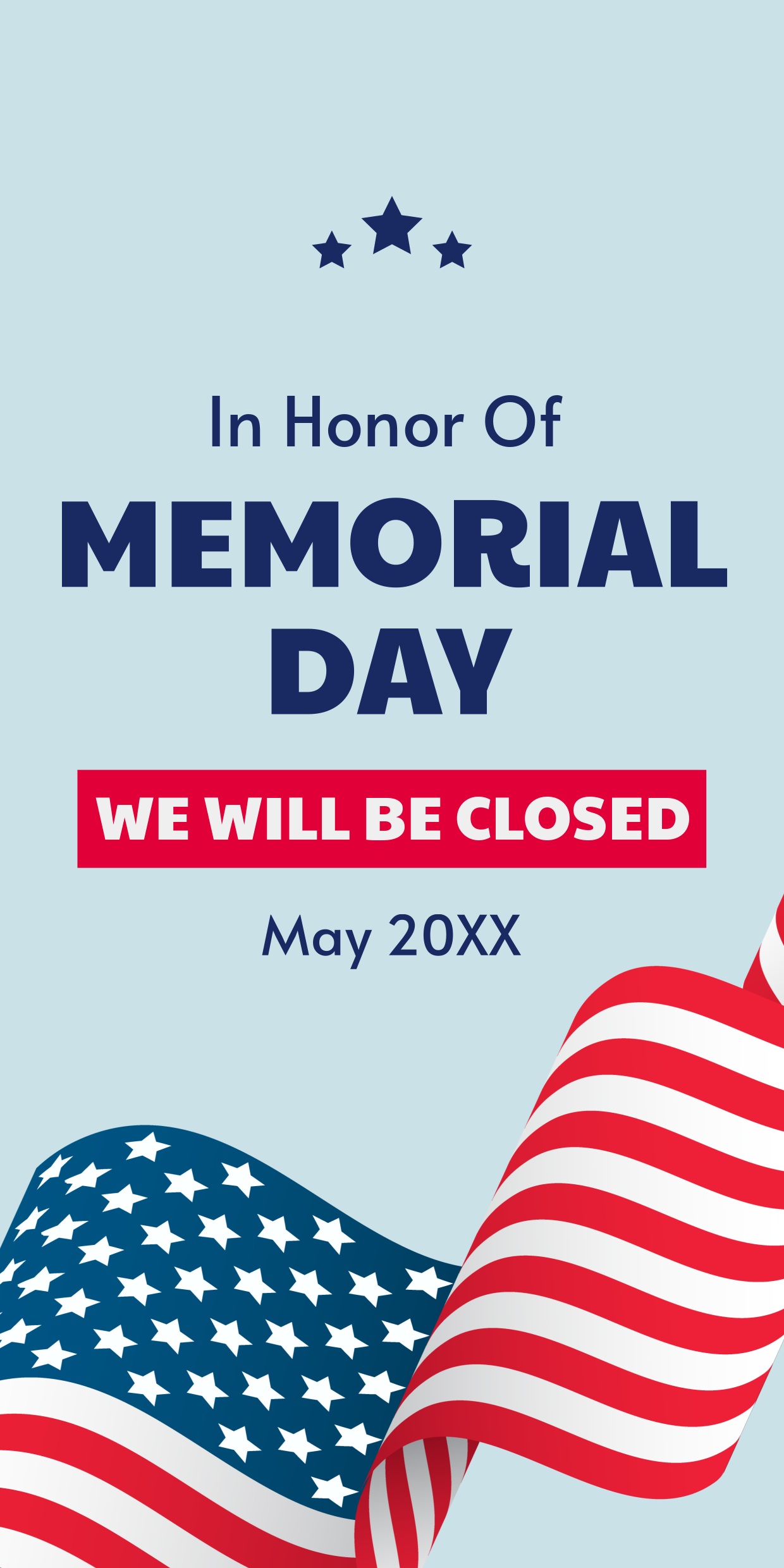 Closed Memorial Day Sign Printable 2025
