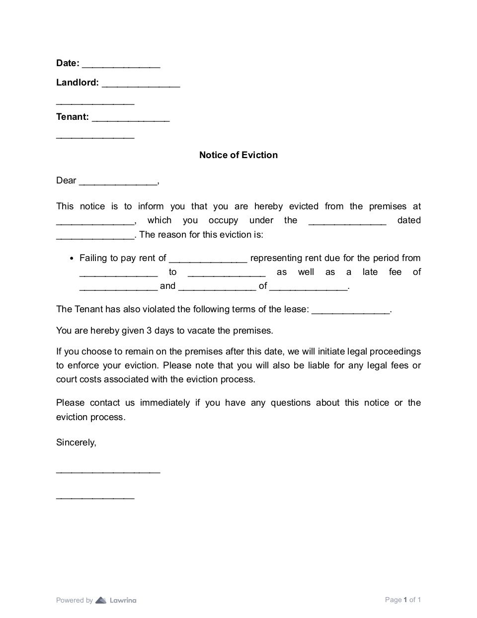 Pennsylvania Eviction Notice Form Download PDF Lawrina