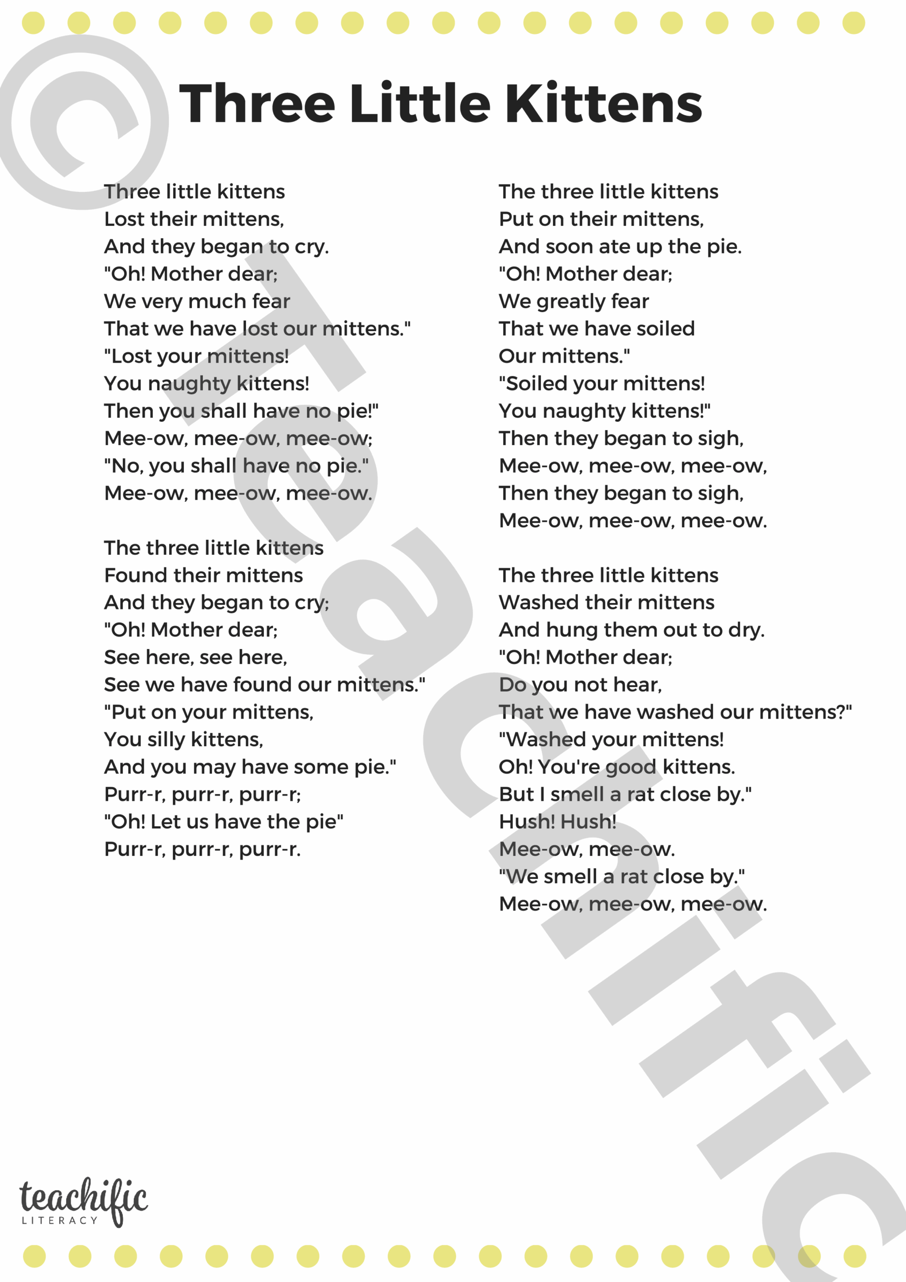 Poems Three Little Kittens K 2 Teachific