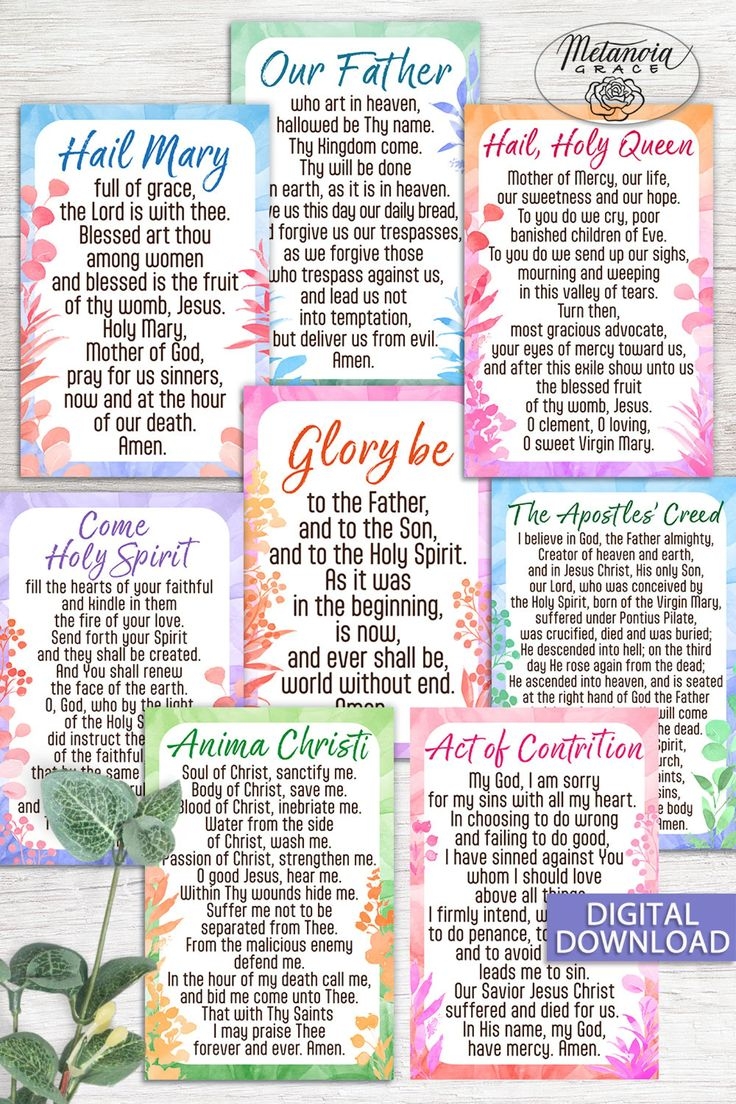 Popular Catholic Prayers Traditional Prayer Cards Printable Common Catholic Prayers Apostles Creed Hail Holy Queen Digital Download Etsy UK