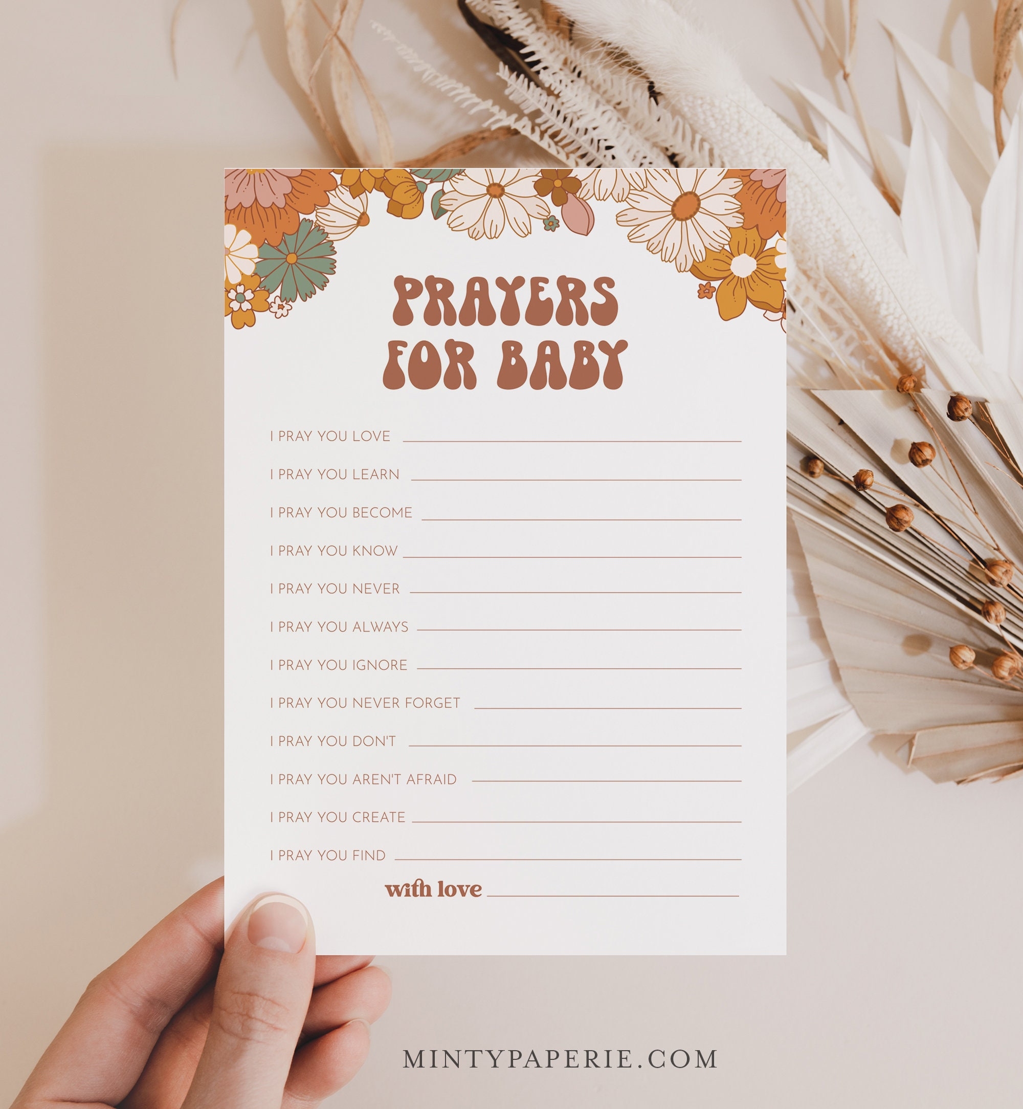Prayers For Baby Card Well Wishes For Baby Groovy Retro Baby Shower 100 Editable Template INSTANT DOWNLOAD Templett 5x7 050 343BASG