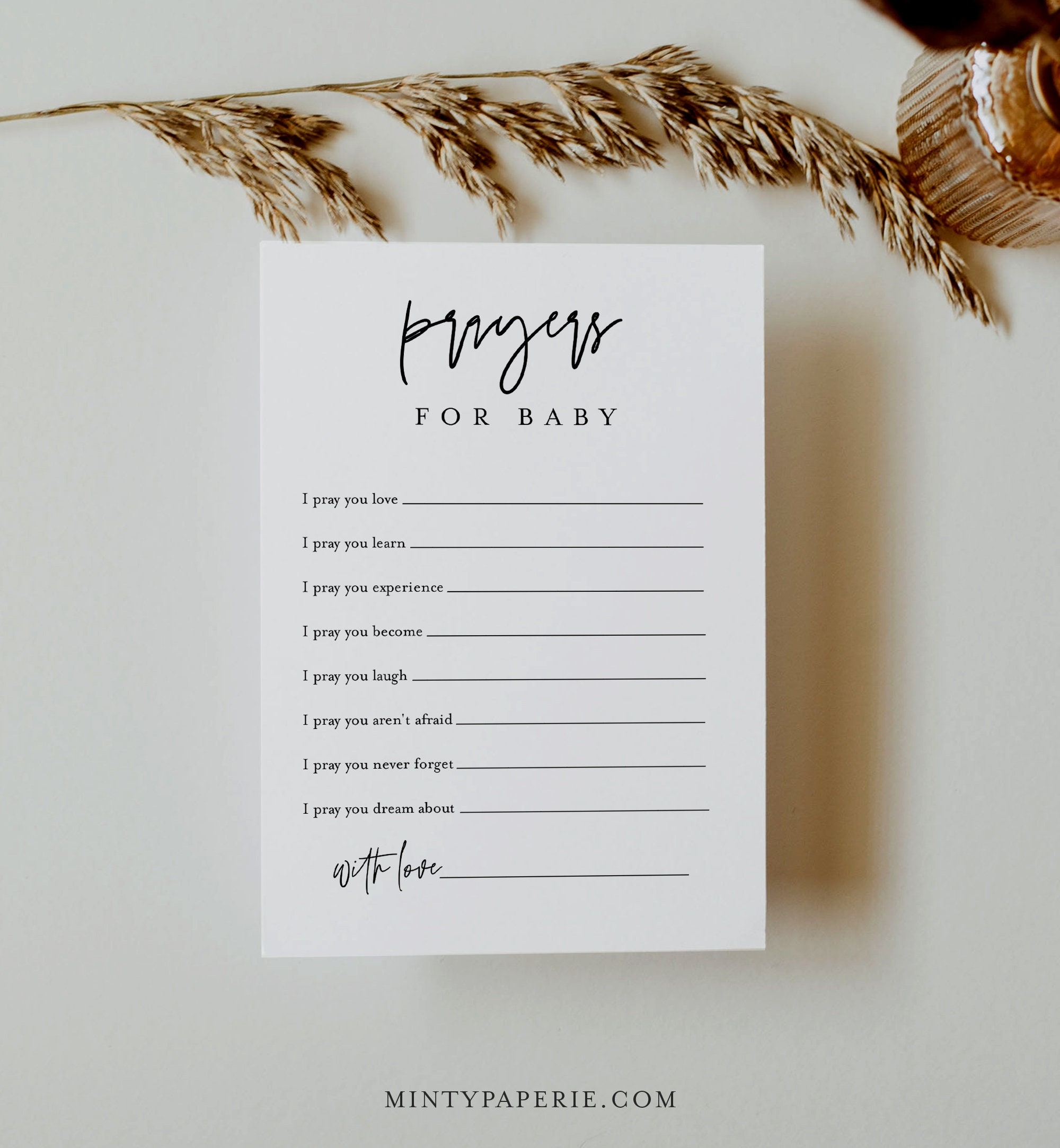 Prayers For Baby Card Well Wishes For Baby Minimalist Baby Shower 100 Editable Template INSTANT DOWNLOAD Templett 5x7 0009 280BASG