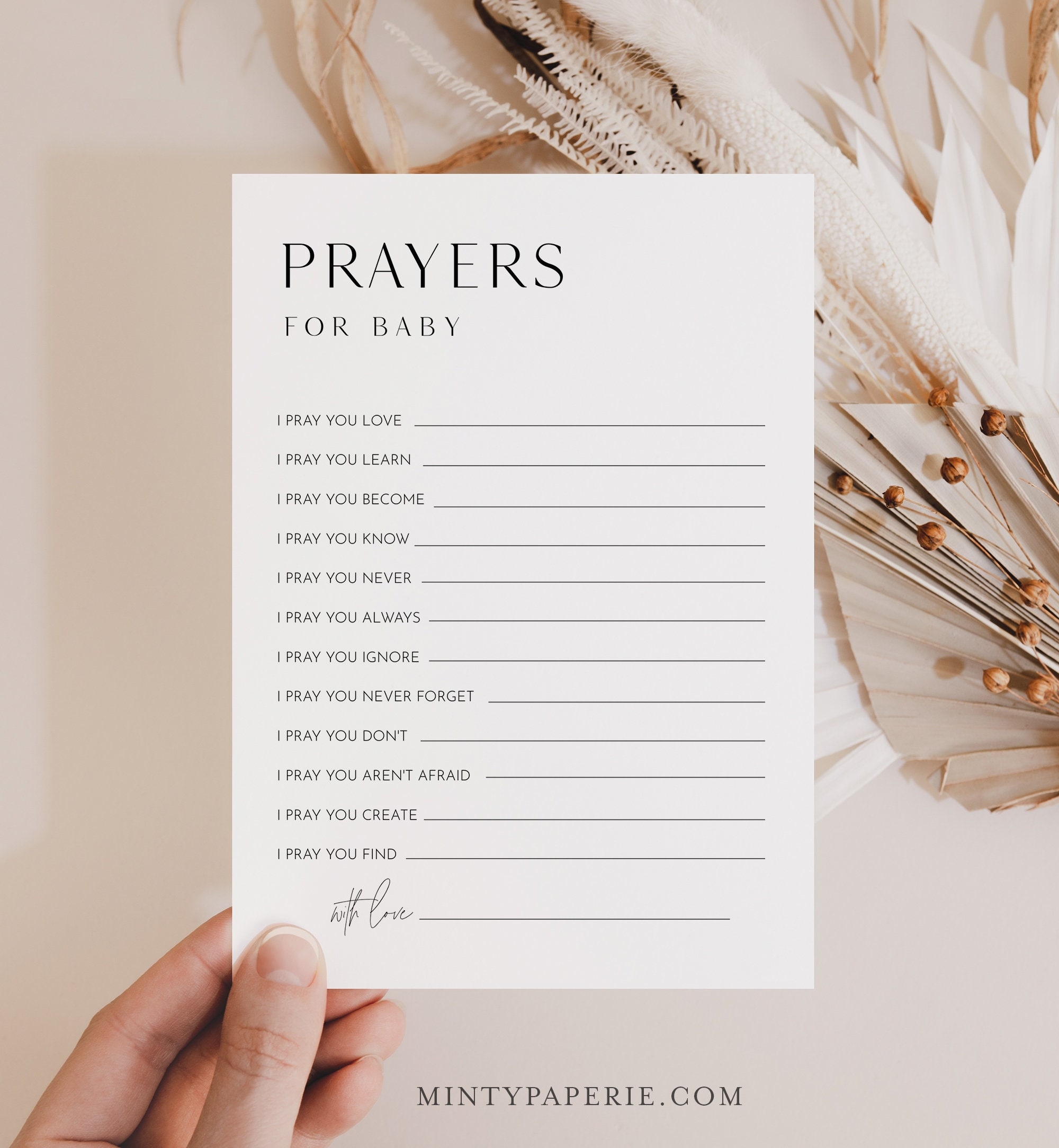 Prayers For Baby Card Well Wishes For Baby Minimalist Baby Shower 100 Editable Template INSTANT DOWNLOAD Templett 5x7 0026B 322BASG