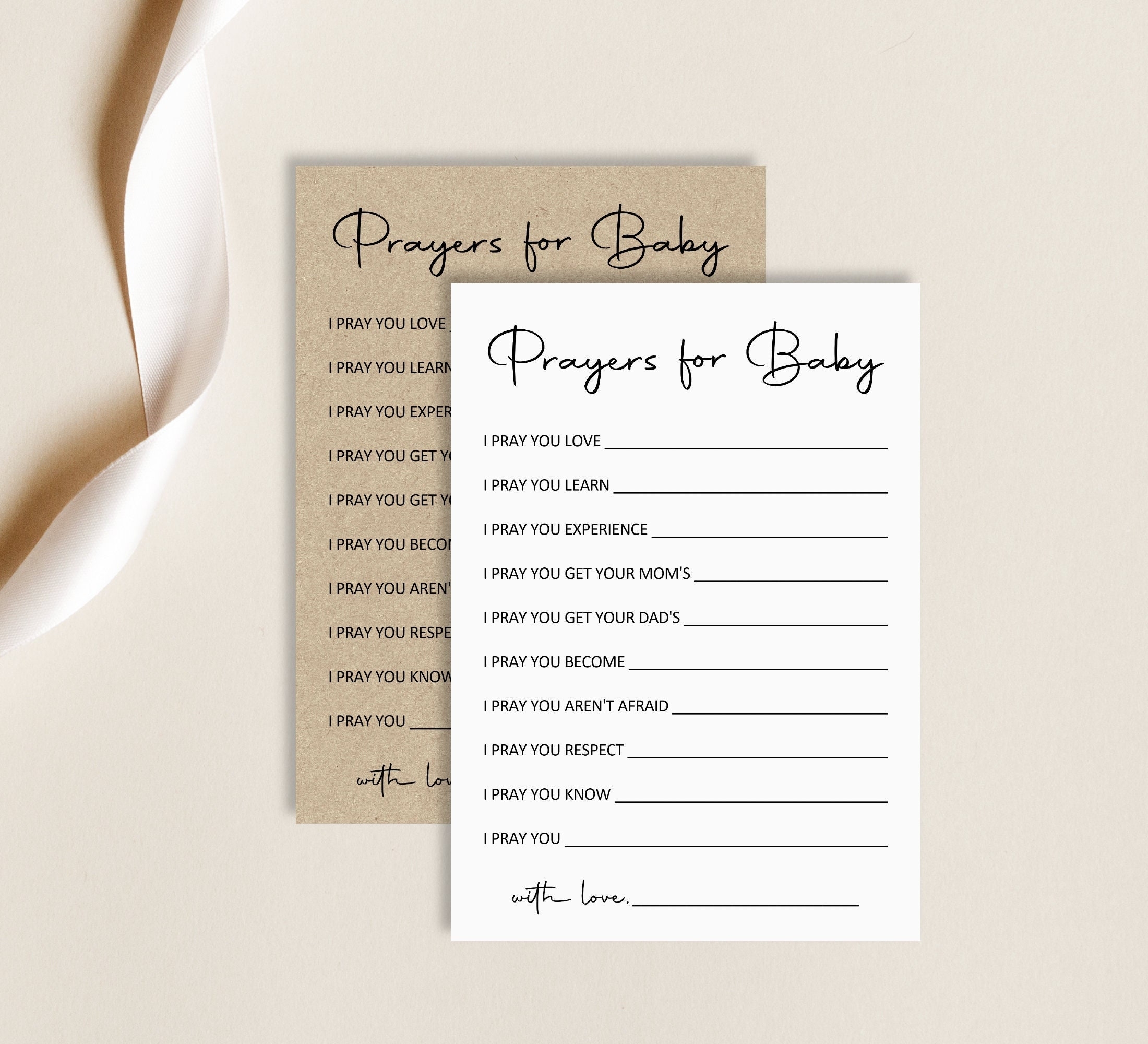 Prayers For Baby Cards Wishes For Baby Cards Minimalist Baby Shower Rustic Kraft Baby Shower Printable NOT Editable C3 Etsy