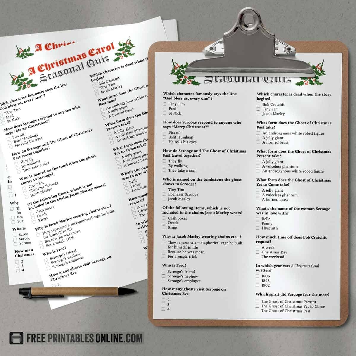 Printable A Christmas Carol Quiz Free Printables Online