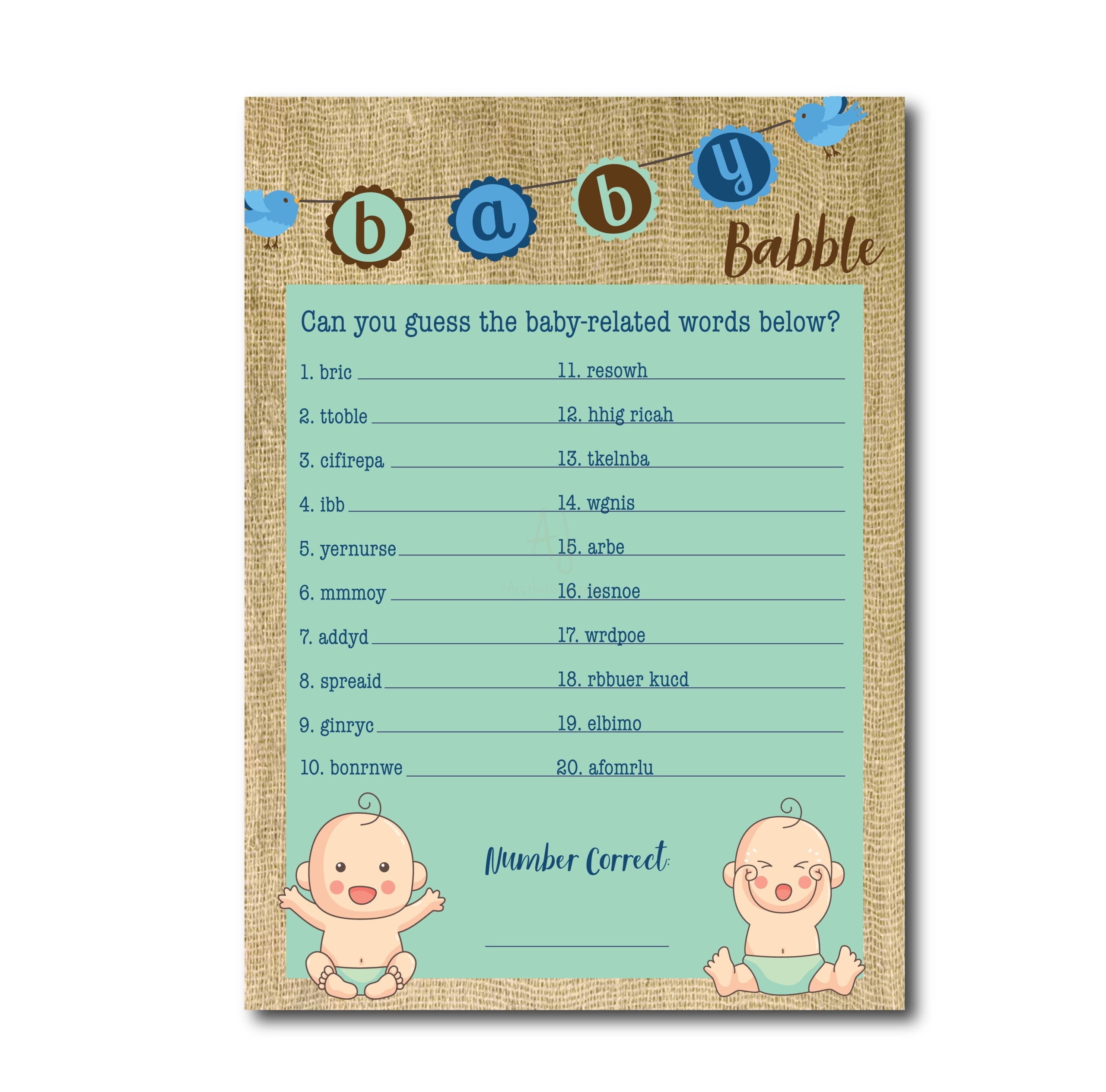 Printable Baby Babble Baby Shower Games AJ Designs