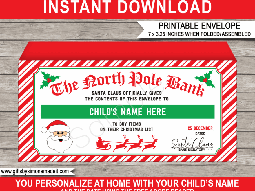 Printable Christmas Money Envelope Template From Santa Kids Cash Gift