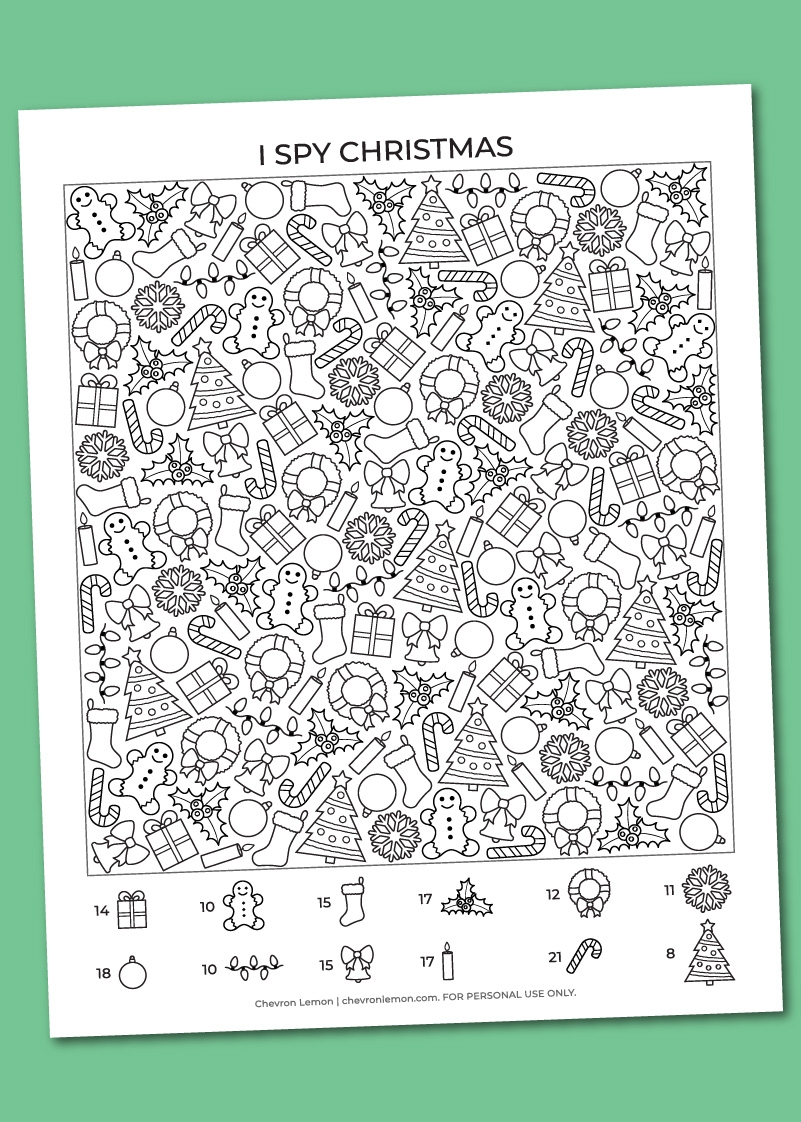 Printable I Spy Christmas Chevron Lemon