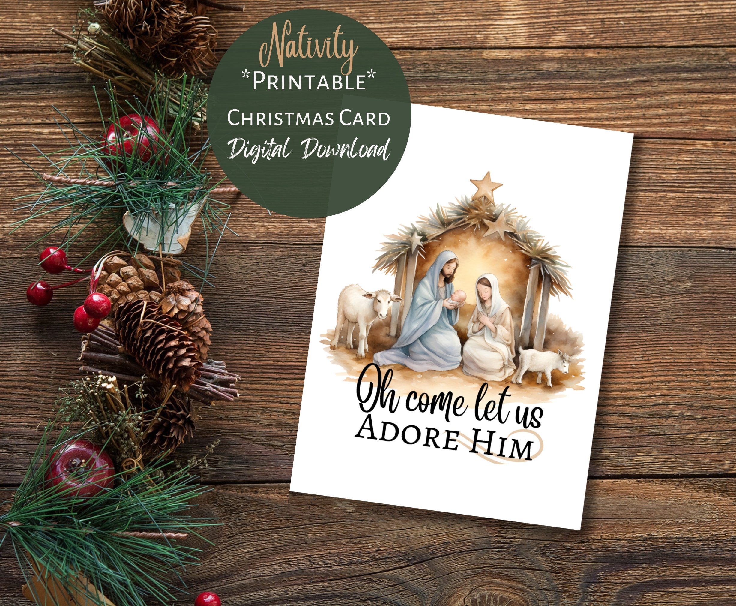 Printable Nativity Christmas Card Digital Instant Download Joseph Mary And Baby Jesus Religious Christian Card Oh Come Let Us Adore Him Etsy
