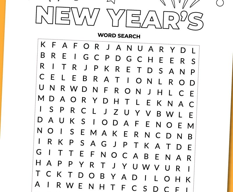 Printable New Year s Word Search Chevron Lemon