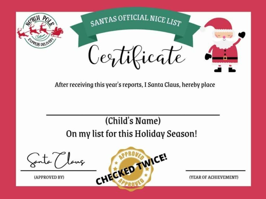 Printable Santa Nice List Certificate My Printable Home