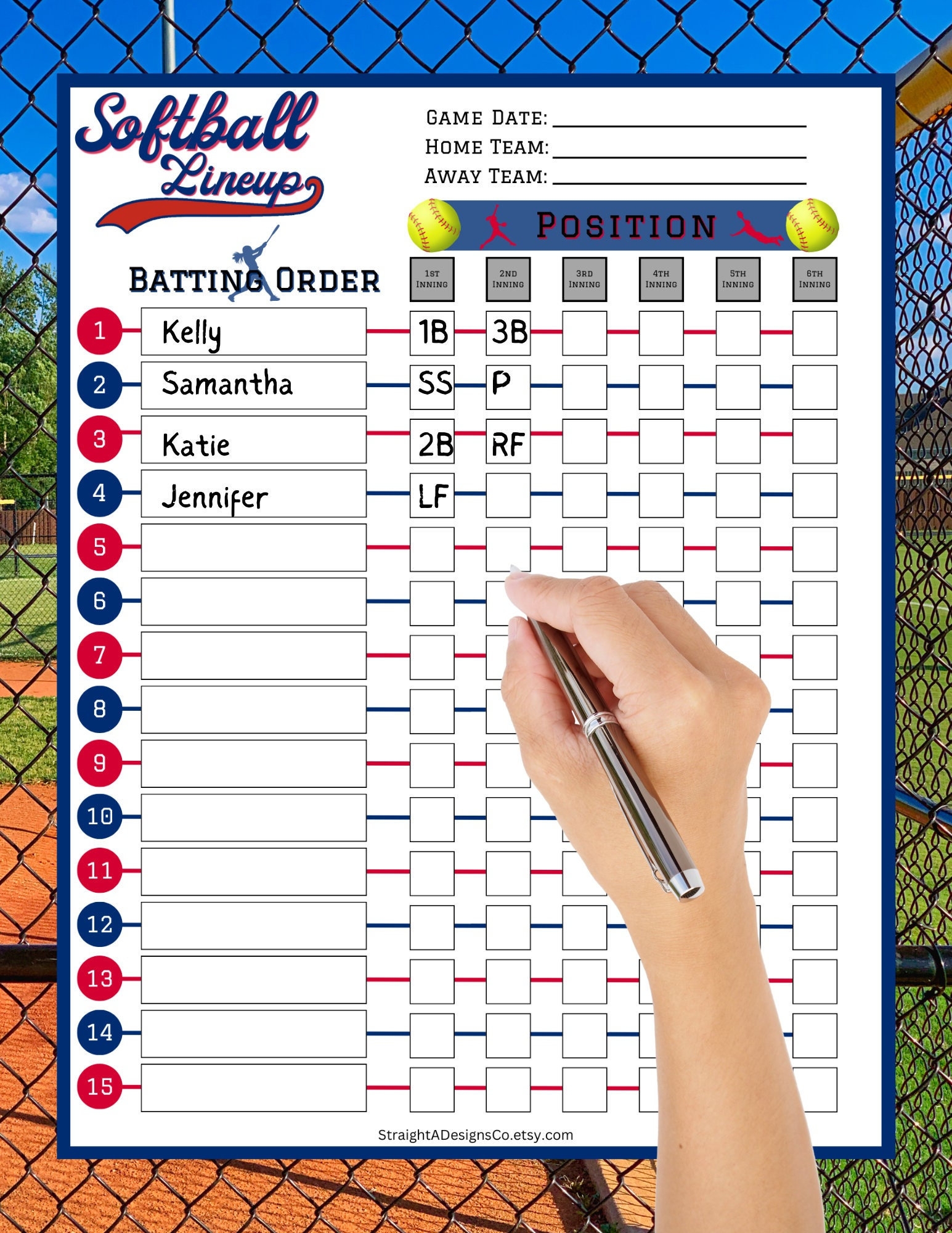 Printable Softball Lineup Card Softball Position Board Softball Coach Roster 15 Player Batting Order Team Position List Softball Dugout Etsy Canada