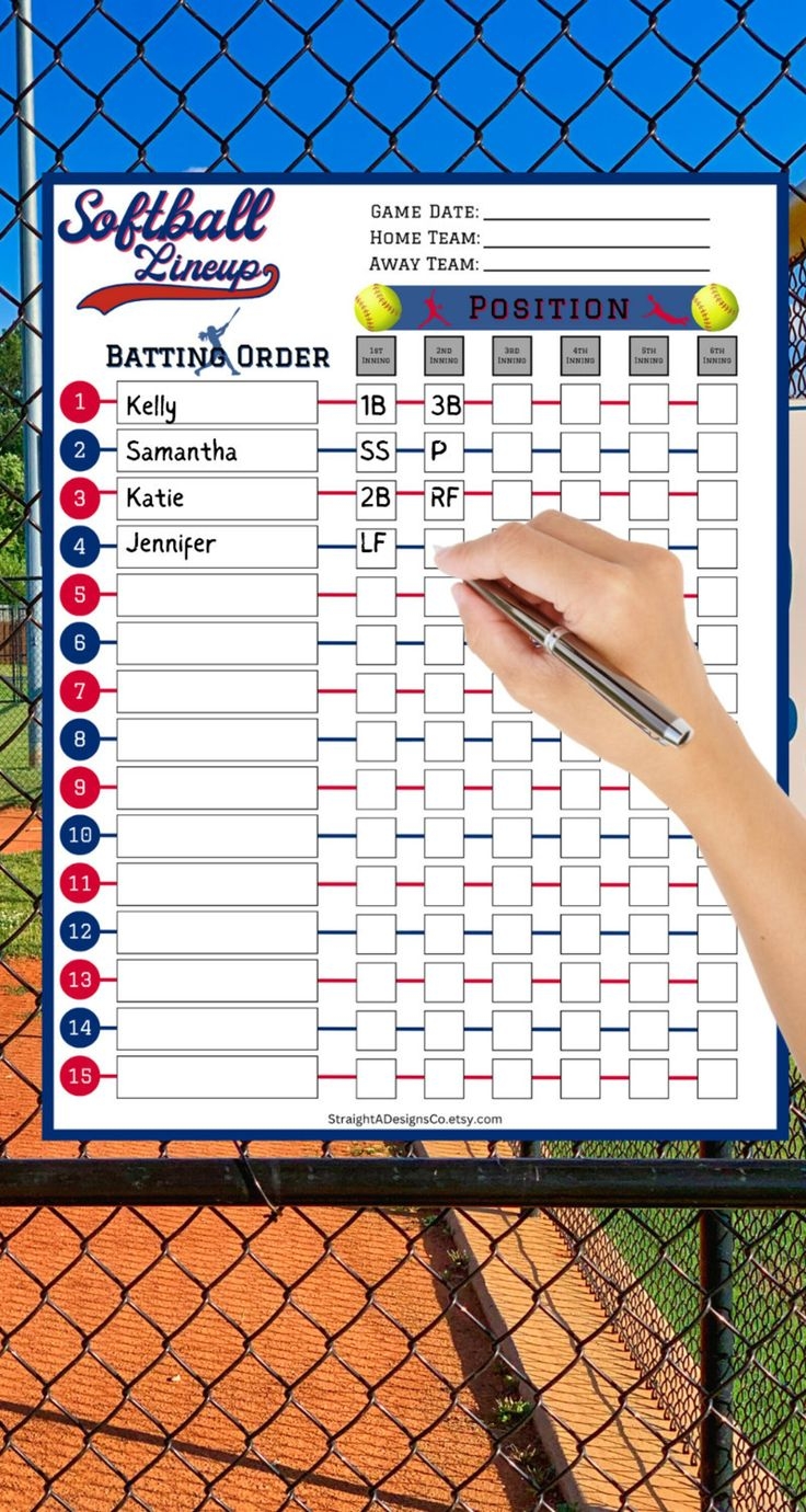 Printable Softball Lineup Card Softball Position Board Softball Coach Roster 15 Player Batting Order Team Position List Softball Dugout Etsy