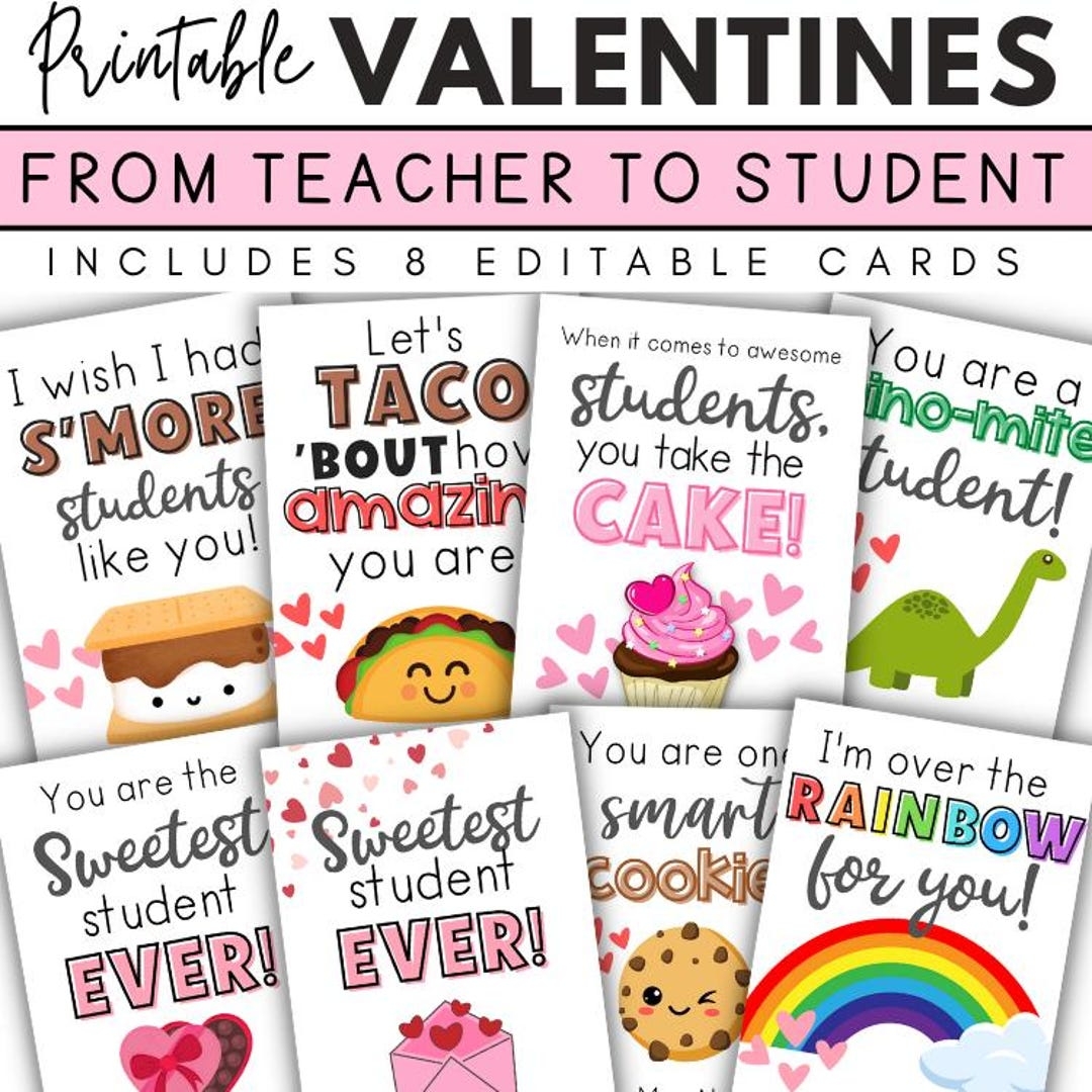 Printable Valentine Cards For Students From Teacher Teacher Valentine Cards Editable Valentines For Students Valentine Cards For Class Etsy Australia