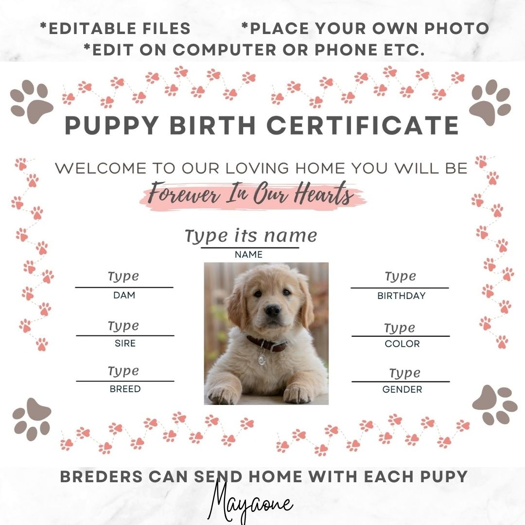 Birth Certificate For Dogs Free Printable
