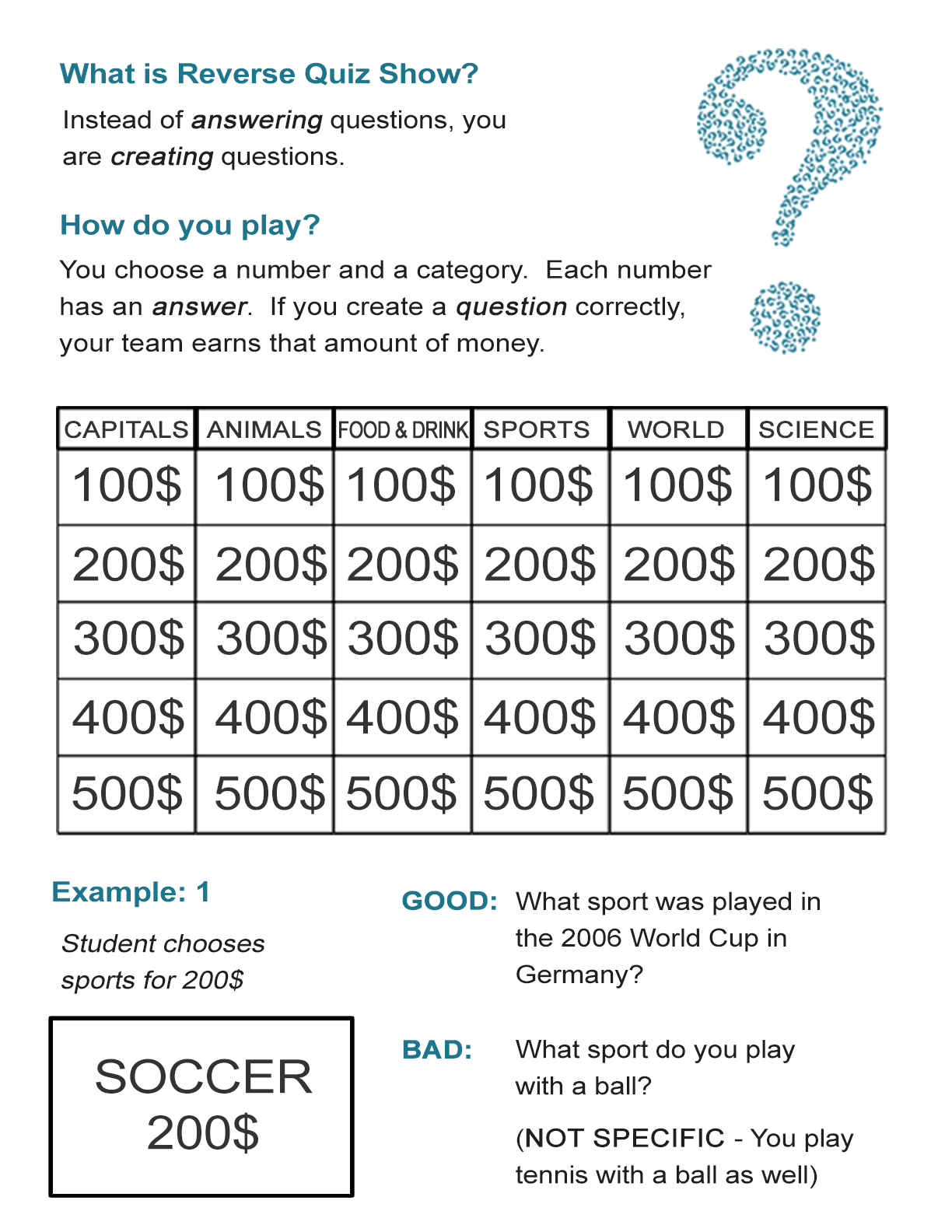 Quiz Questions Jeopardy In Reverse ALL ESL