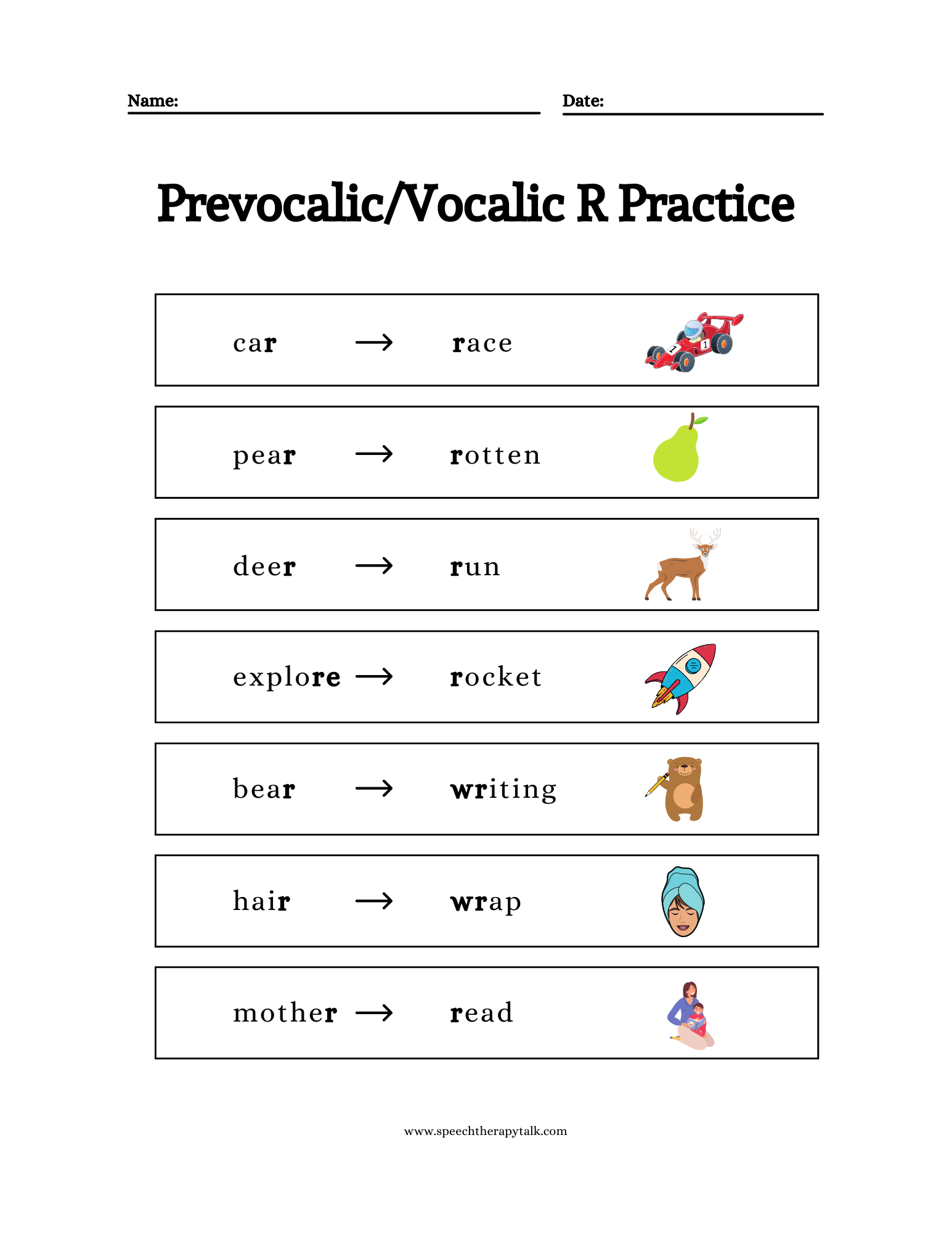 R Word List For Speech Therapy Practice Words And Activities Speech Therapy Talk