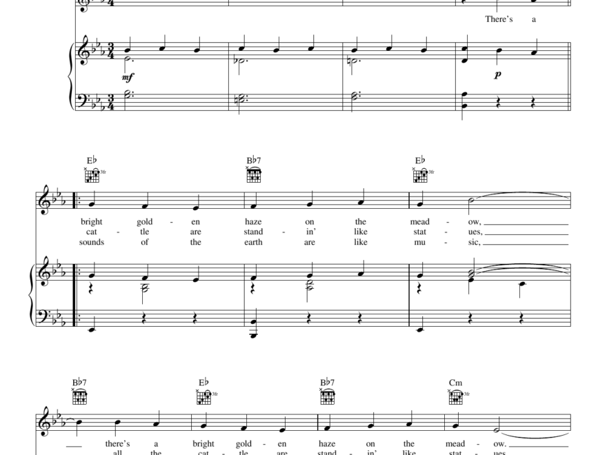 Rodgers Hammerstein Oh What A Beautiful Mornin from Oklahoma Sheet Music Chords Download 2 Page Printable PDF Educational Piano Score 52941