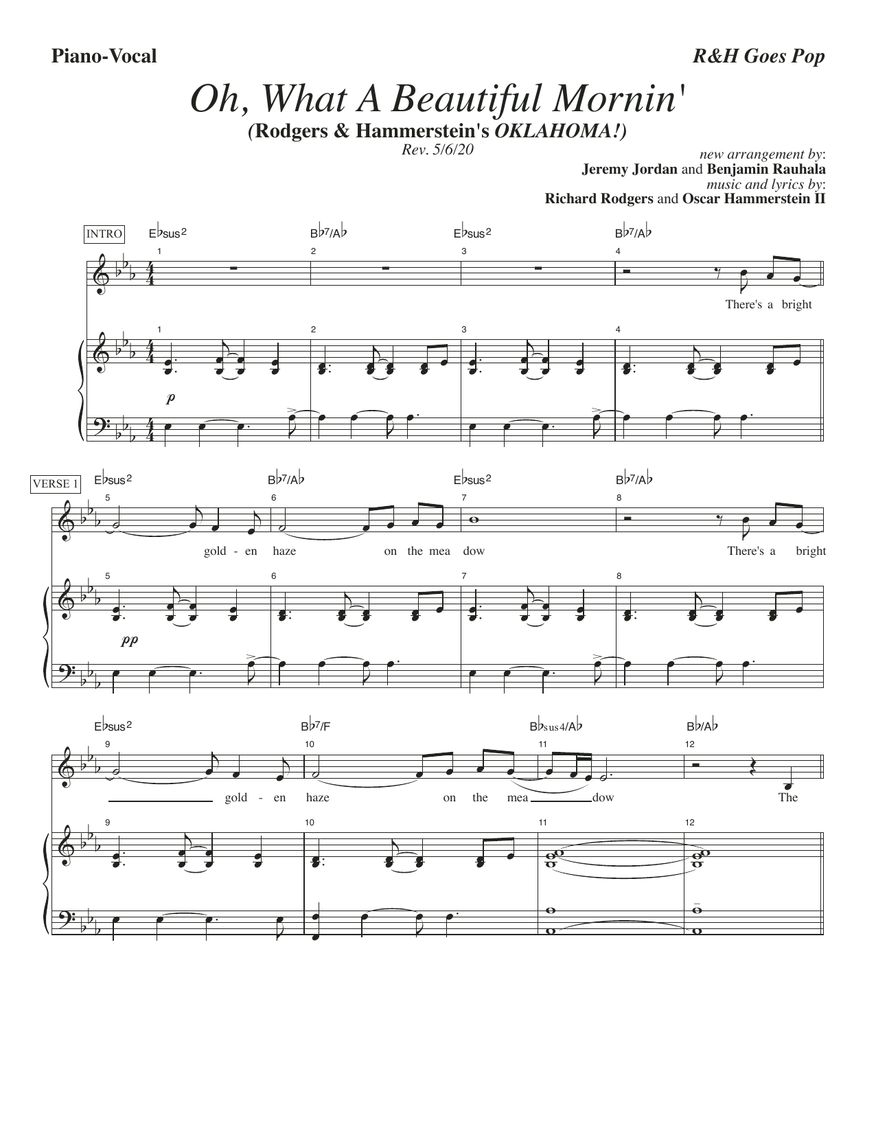 Rodgers Hammerstein Oh What A Beautiful Mornin R H Goes Pop Version from Oklahoma Sheet Music Chords Download 9 Page Printable PDF Piano Vocal Score 449339