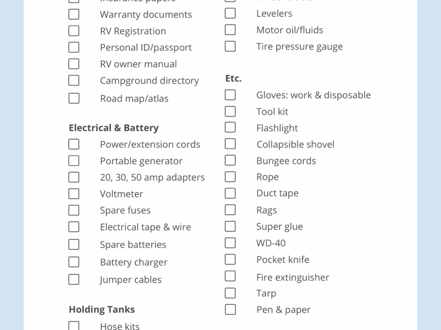 RV Checklists 6 Printable Packing Lists Campanda