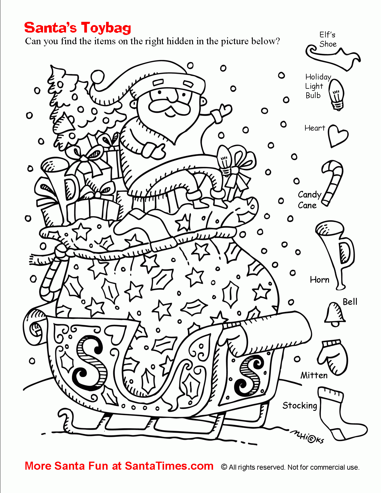Santas Toy Bag Hidden Picture Activity Worksheets Library