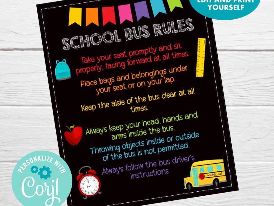 School Bus Safety Rules Instant Download Editable Template Back To School Bus Rules Editable Chalkboard Poster School Printable Etsy