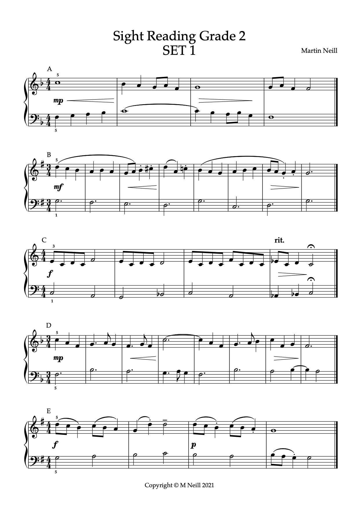 Sight Reading Grade 2 Set 1 PianoTunes