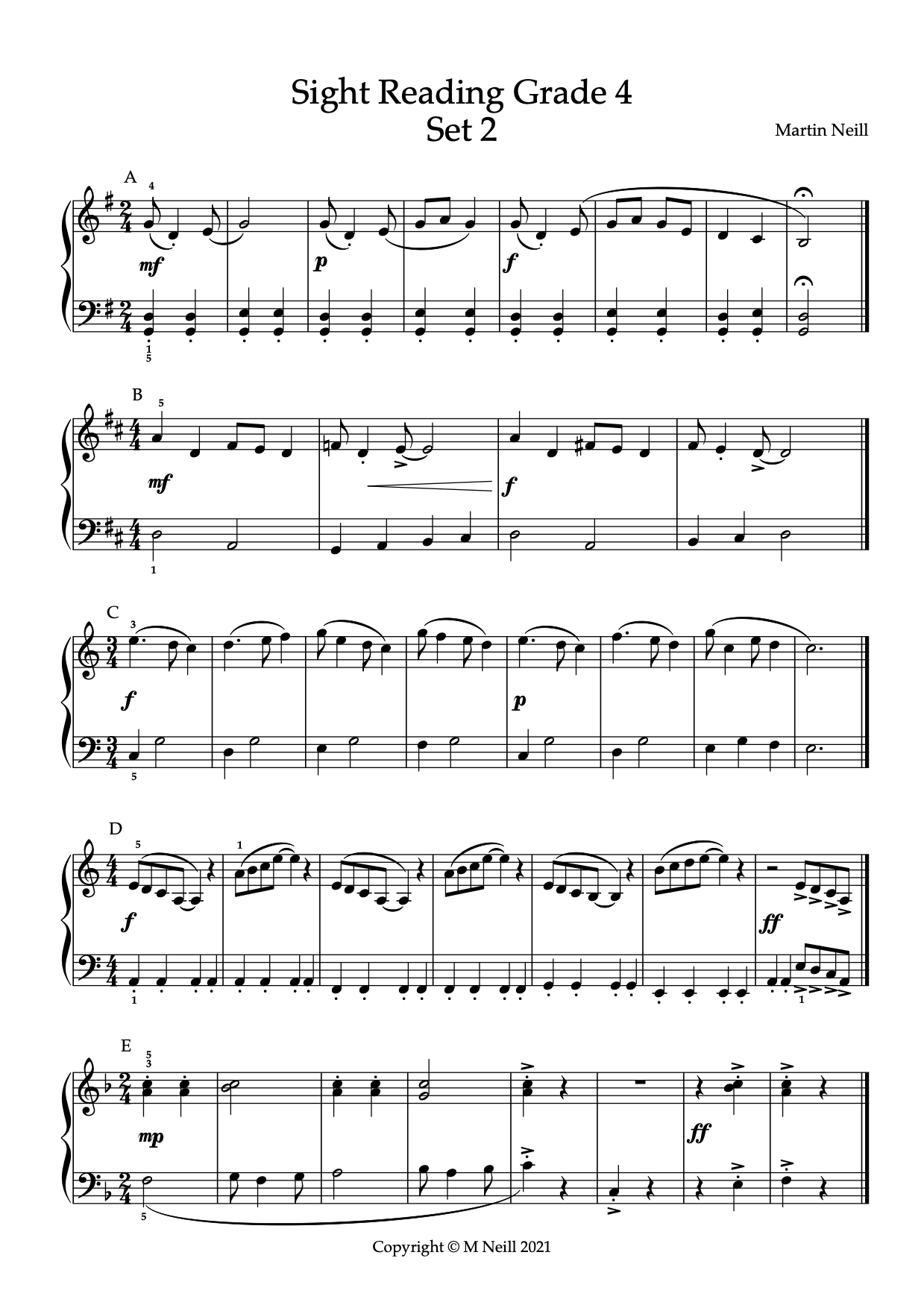 Sight Reading Grade 4 Set 2 PianoTunes