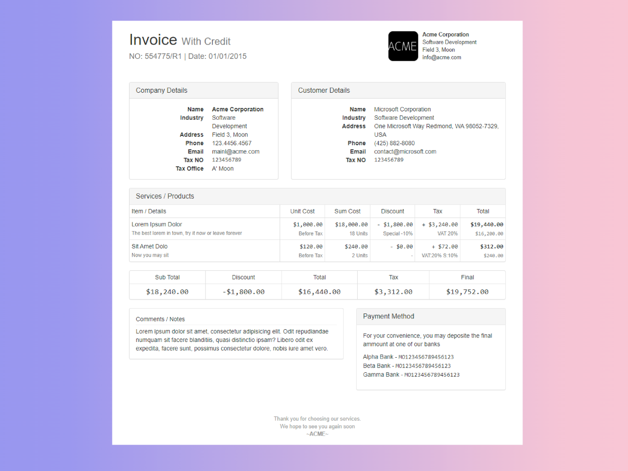 Simple Invoice Template HTML CSS CodeHim