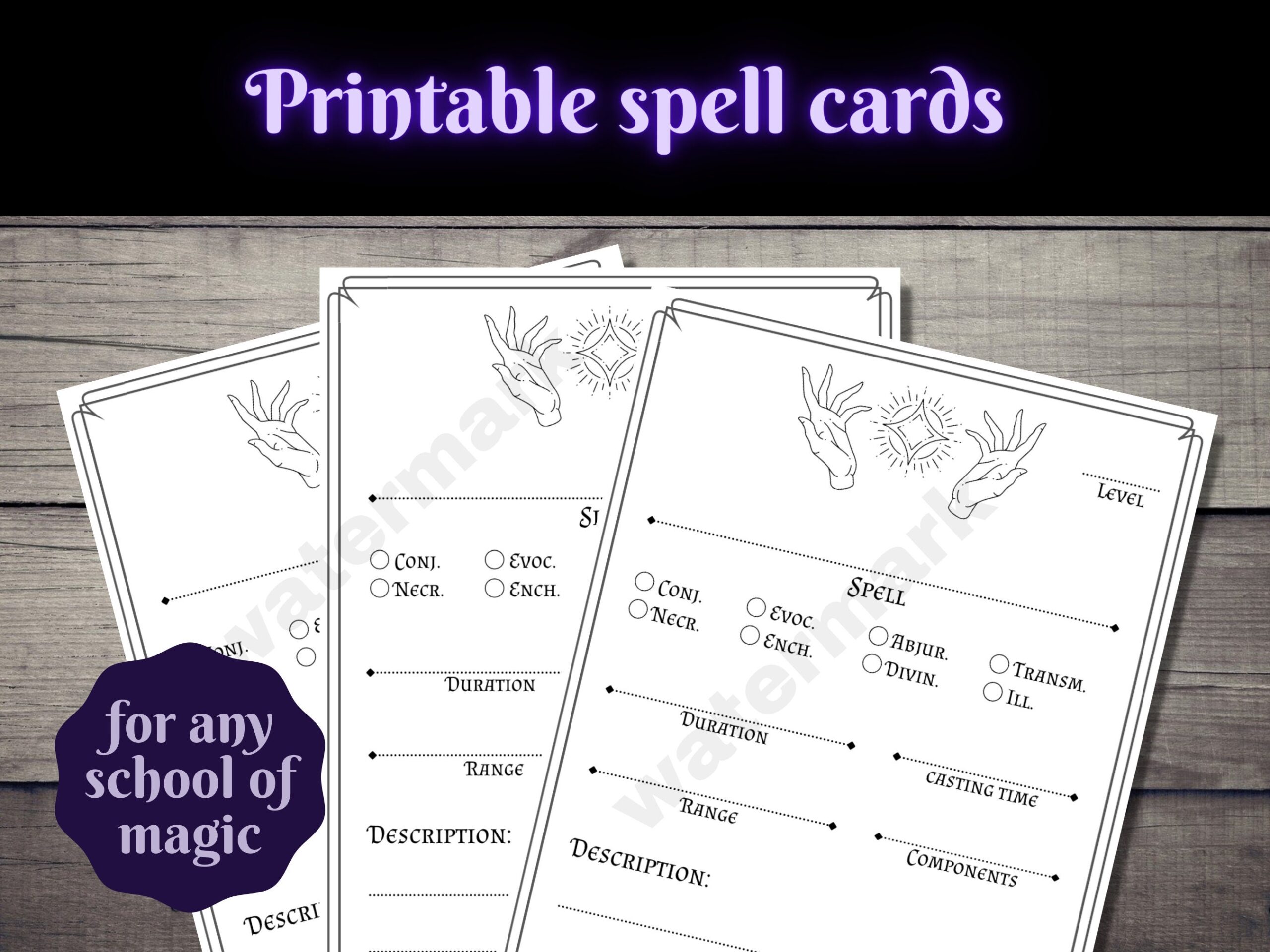 Simple Spell Cards For Dungeons Dragons 5e PRINTABLE Etsy UK