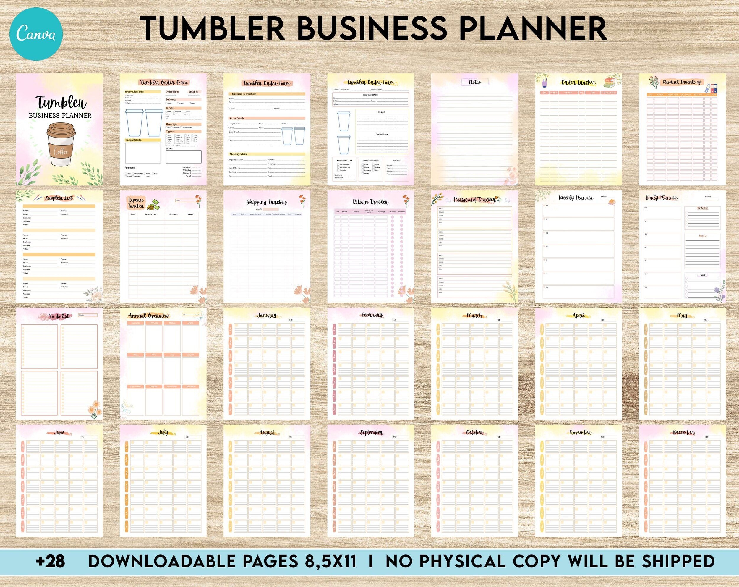 Small Business Planner Tumbler Business Planner Digital Order Form Canva Editable Templates Interior Binder Journal Planners Weekly