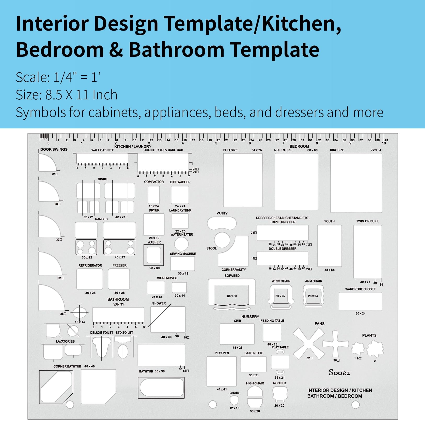 SOOEZ Architectural House Plan And Interior Design Template Kit 1 4 Scale Drawing And Drafting Tools For Furniture And Architecture Amazon ae Arts Crafts