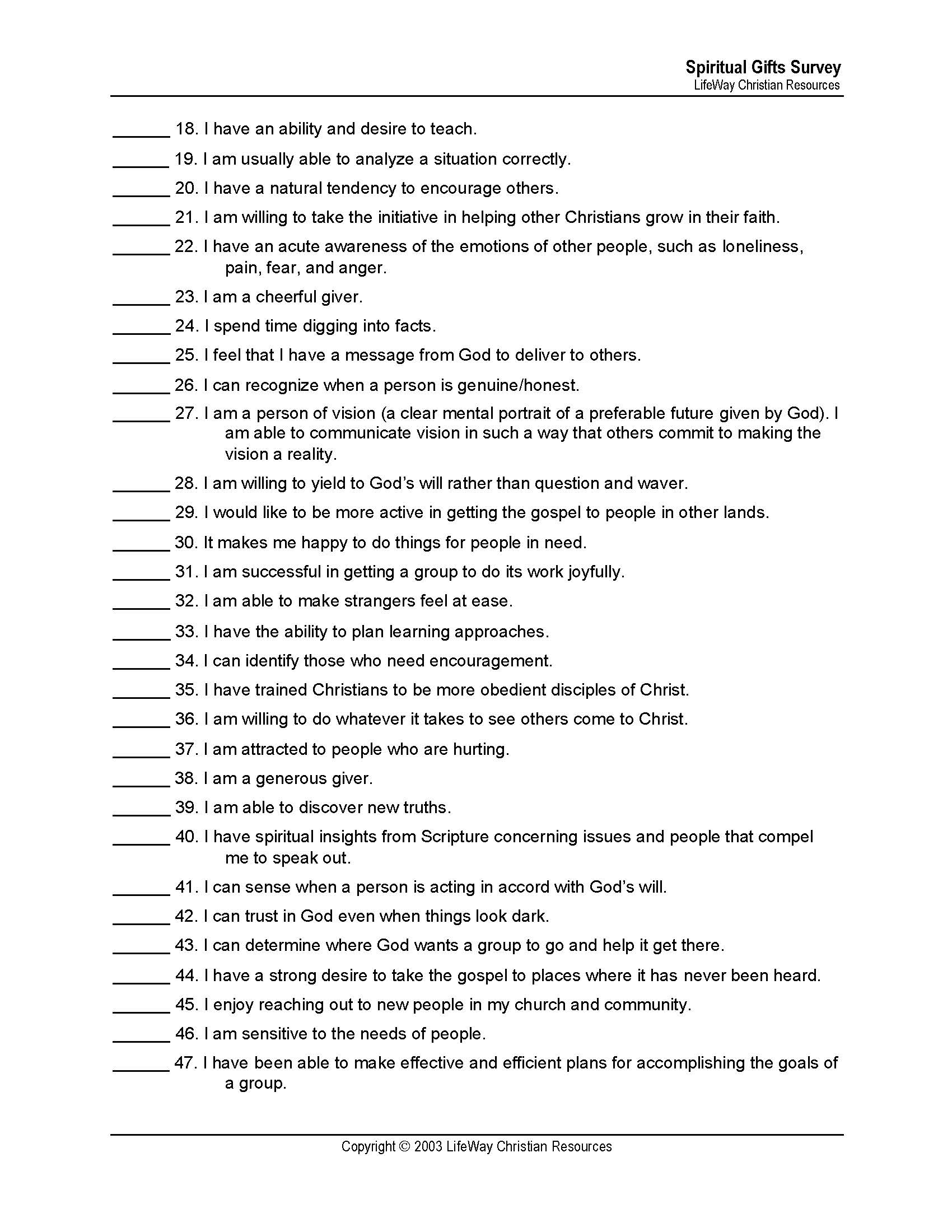 Printable Spiritual Gifts Test For Adults