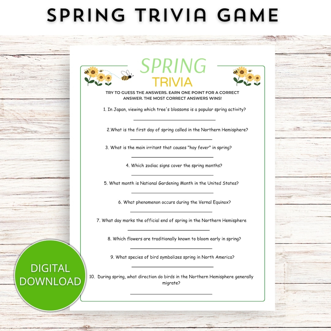 Spring Trivia Game Printable Garden Trivia Game Etsy