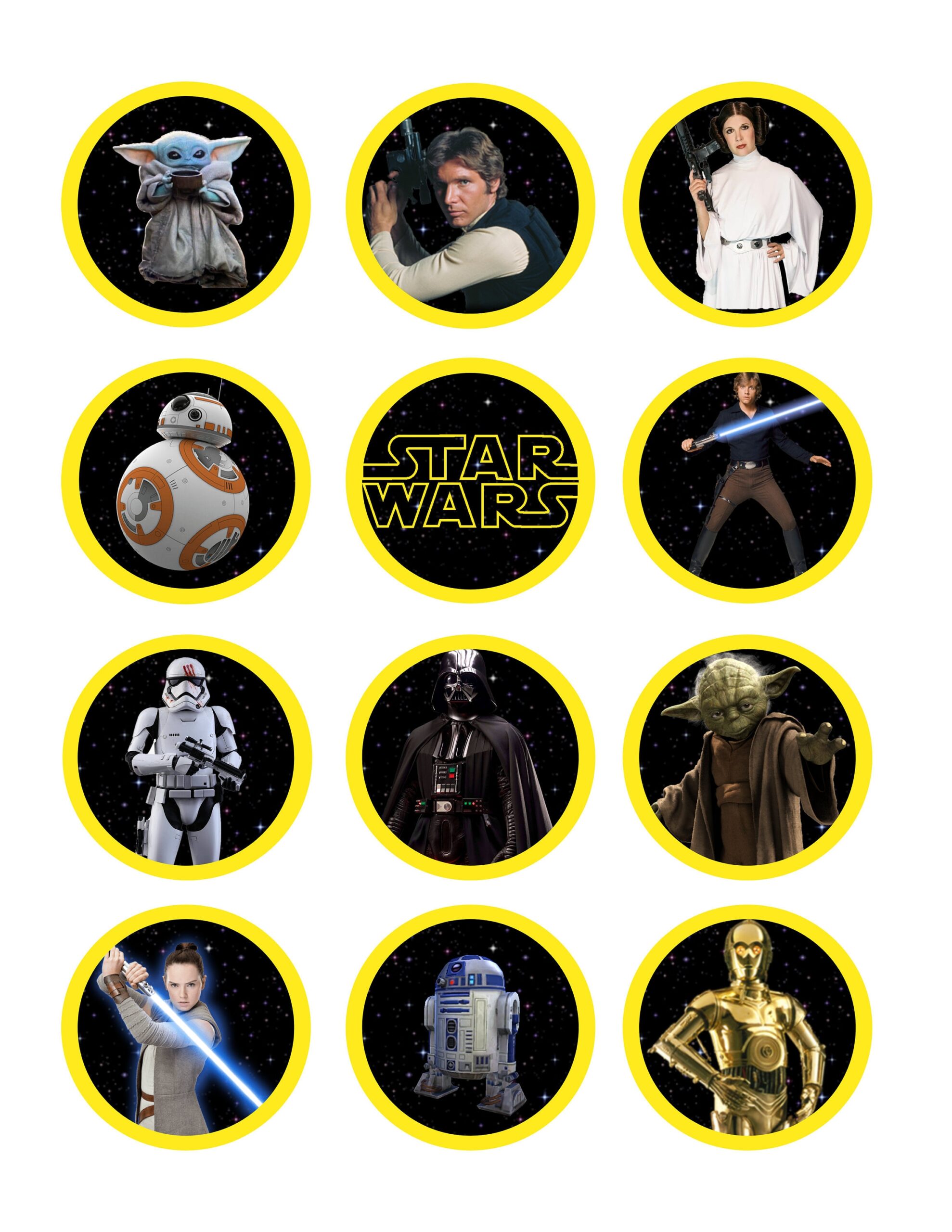 Star Wars Cupcake Toppers Instant Download Birthday Party Darth Vader Baby Yoda Set Of 12 Party Favor Tag Digital Printable Stickers Etsy Ireland