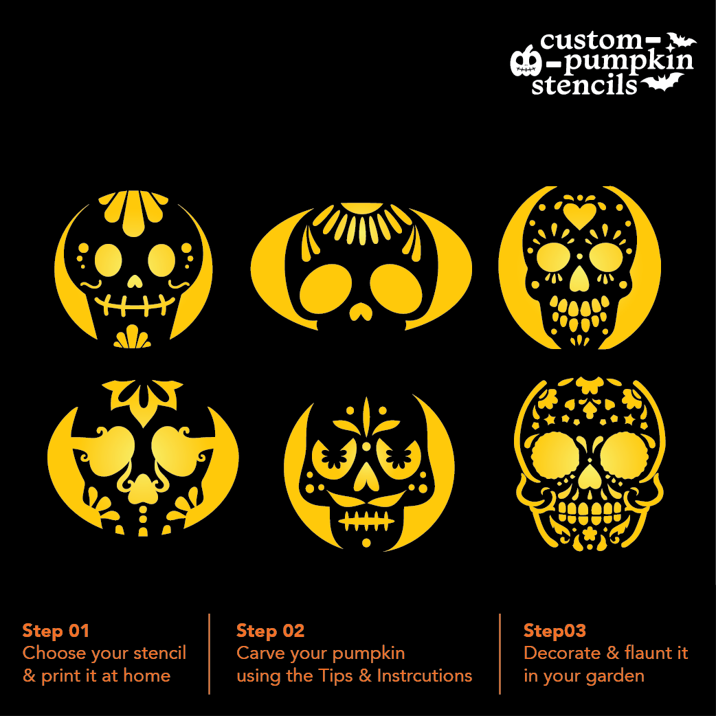 Sugar Skull Pumpkin Carving Stencil Custom Pumpkin Stencils 2025