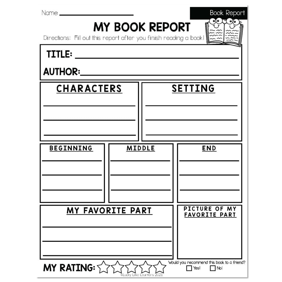 Summer Early Finishers 2nd Grade ELA Book Report My Book Report Lucky Little Learners