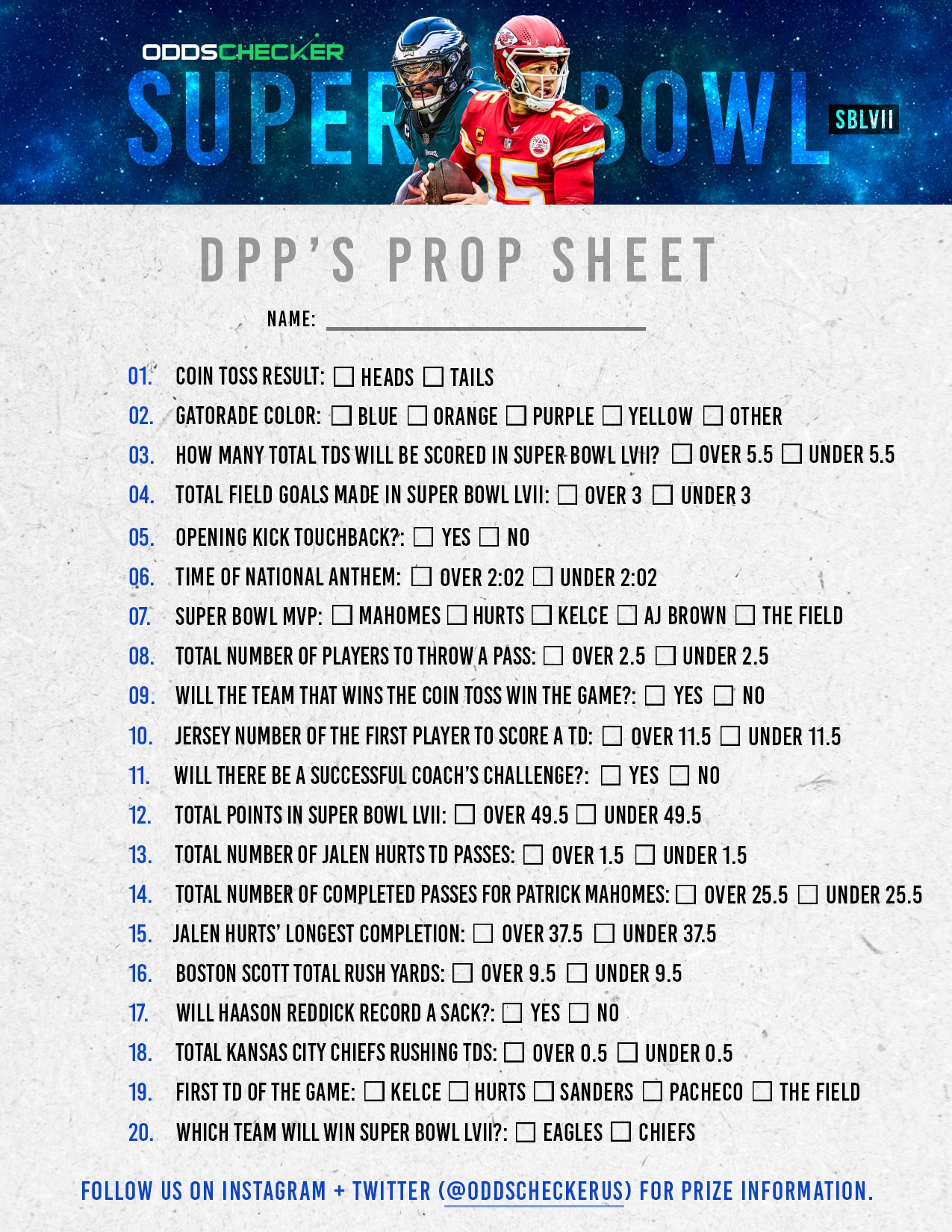2025 Printable Super Bowl Prop Bets