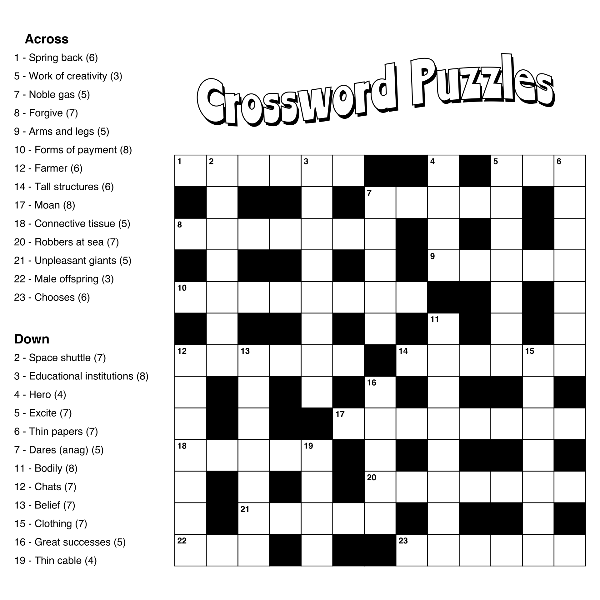 Free Printable Crossword Puzzles Medium Difficulty