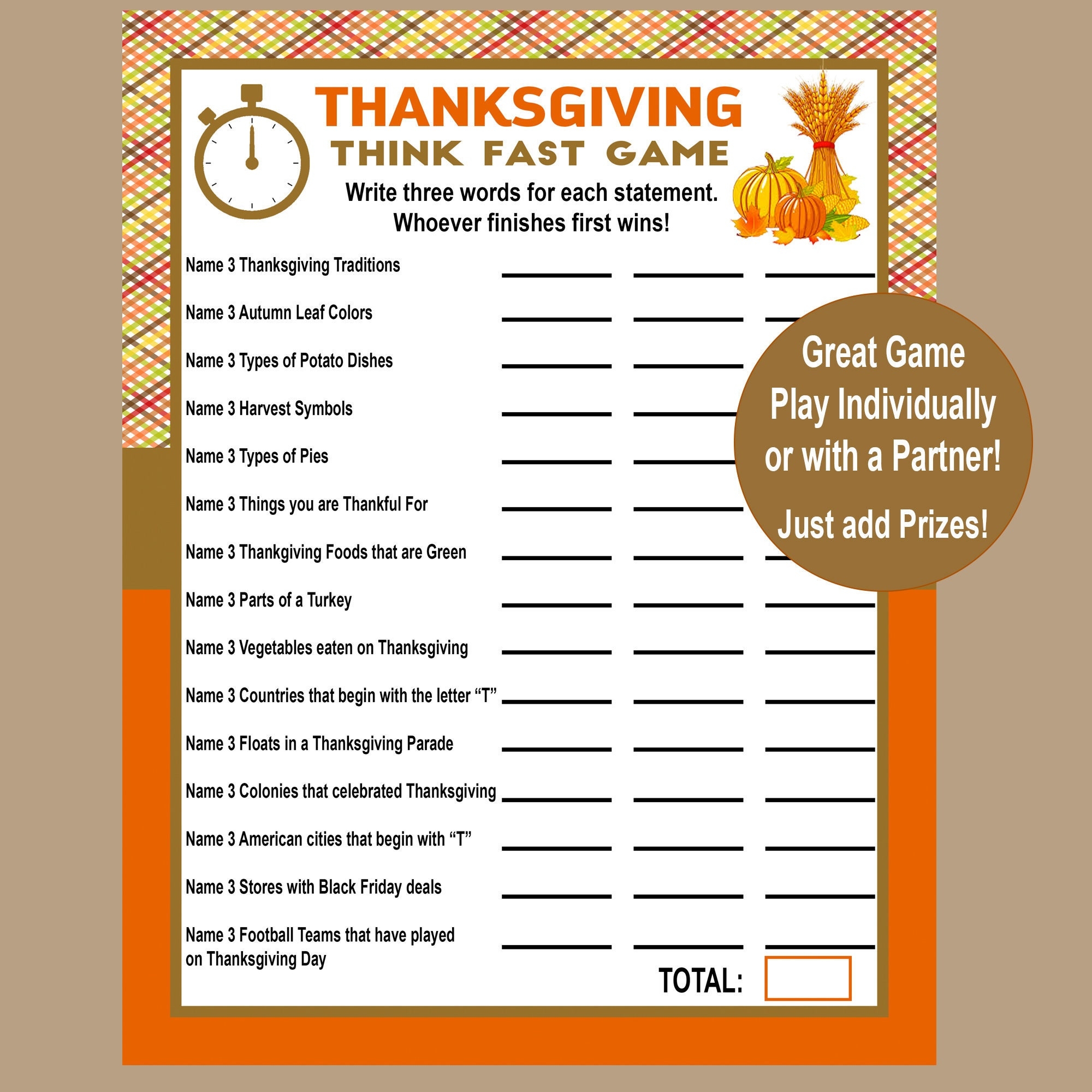 Thanksgiving Trivia Game Think Fast Game Thanksgiving Printable Games Fun Friendsgiving Game Zoom Game Family Game Instant Download Etsy Canada
