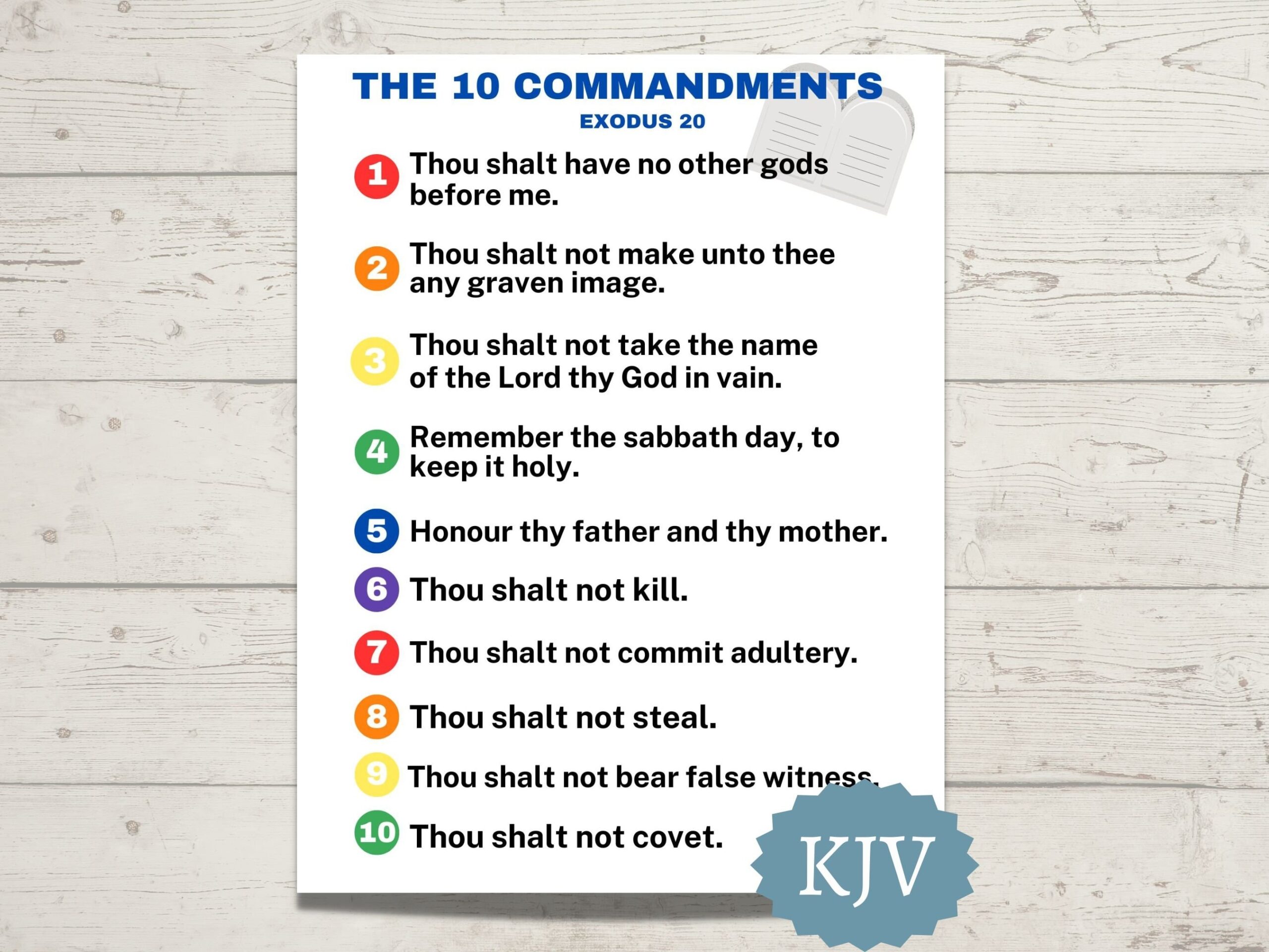 The 10 Commandments Printable KJV Sunday School Poster Of The 10 Commandments List Of The 10 Commandments For Kids Etsy Canada