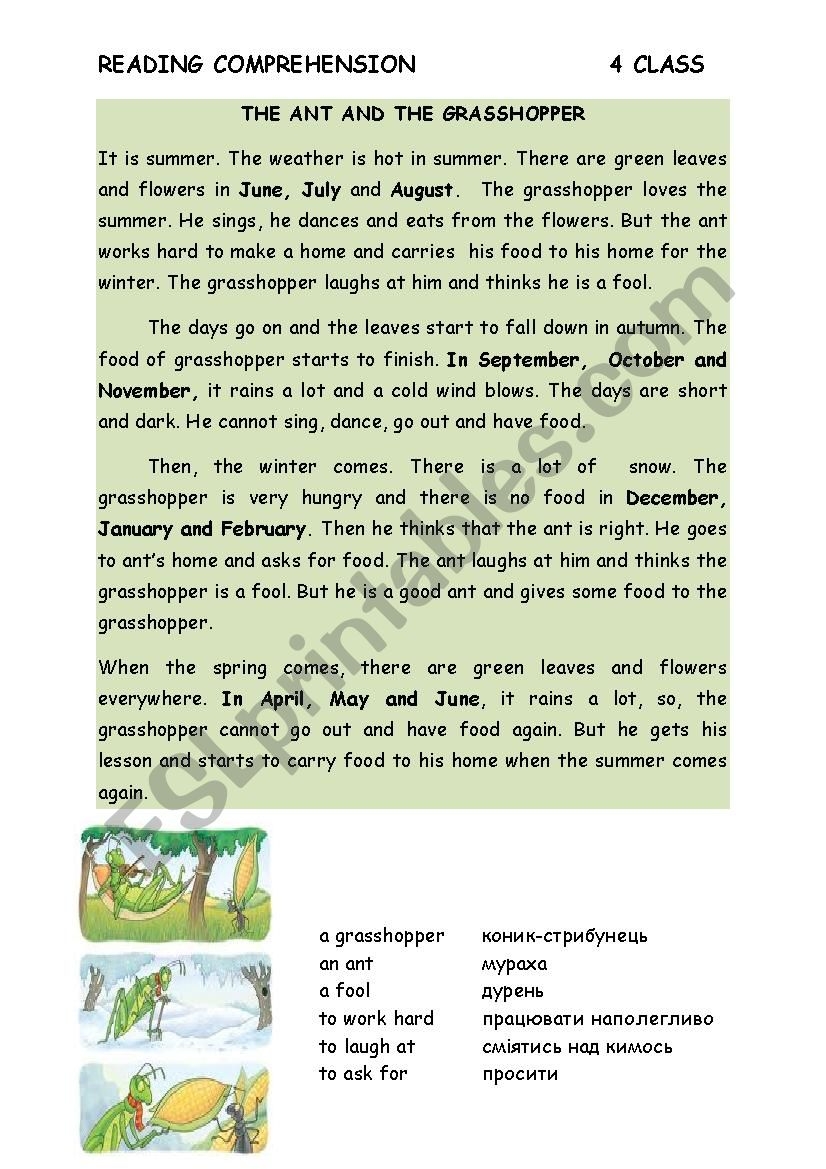 The Ant And The Grasshopper ESL Worksheet By Lorichek