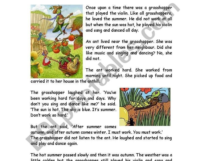 The Ant And The Grasshopper ESL Worksheet By Silviana s