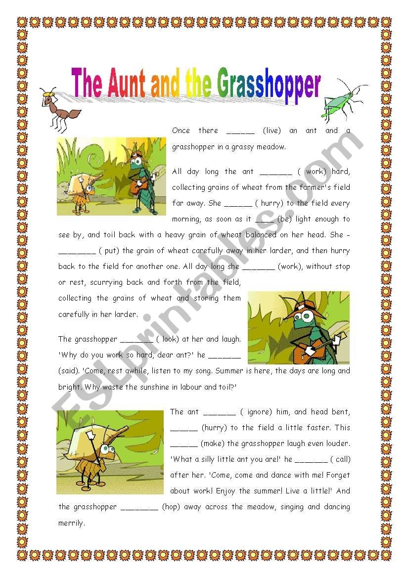 The Ant And The Grasshopper Past Simple 2 Pages ESL Worksheet By Thumbelina17