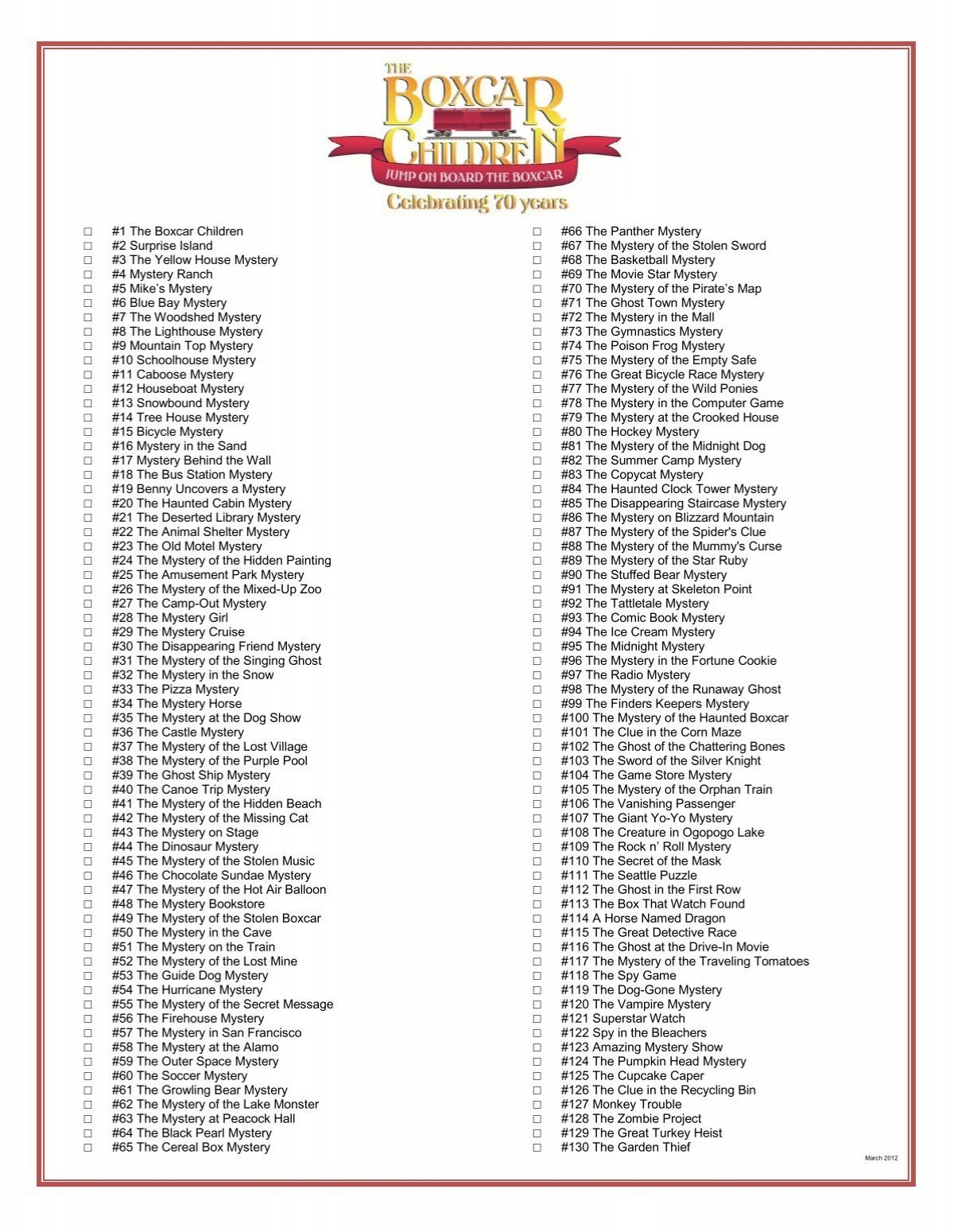 The Boxcar Children Checklist