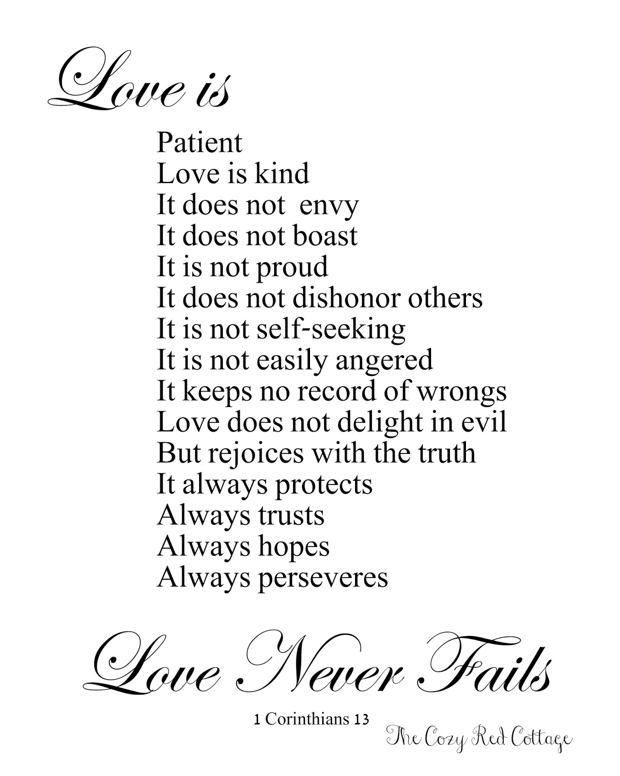 The Cozy Red Cottage Love Is Patient Love Is Kind Free Printable